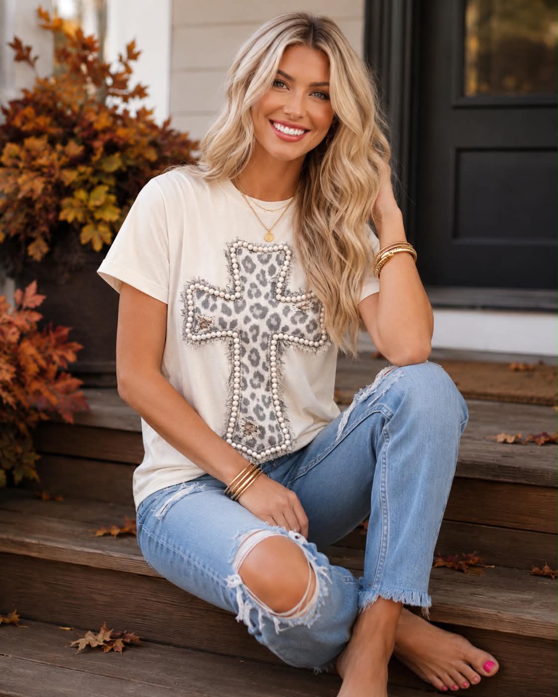 Faux Stitch Leopard Cross- Unisex Tee