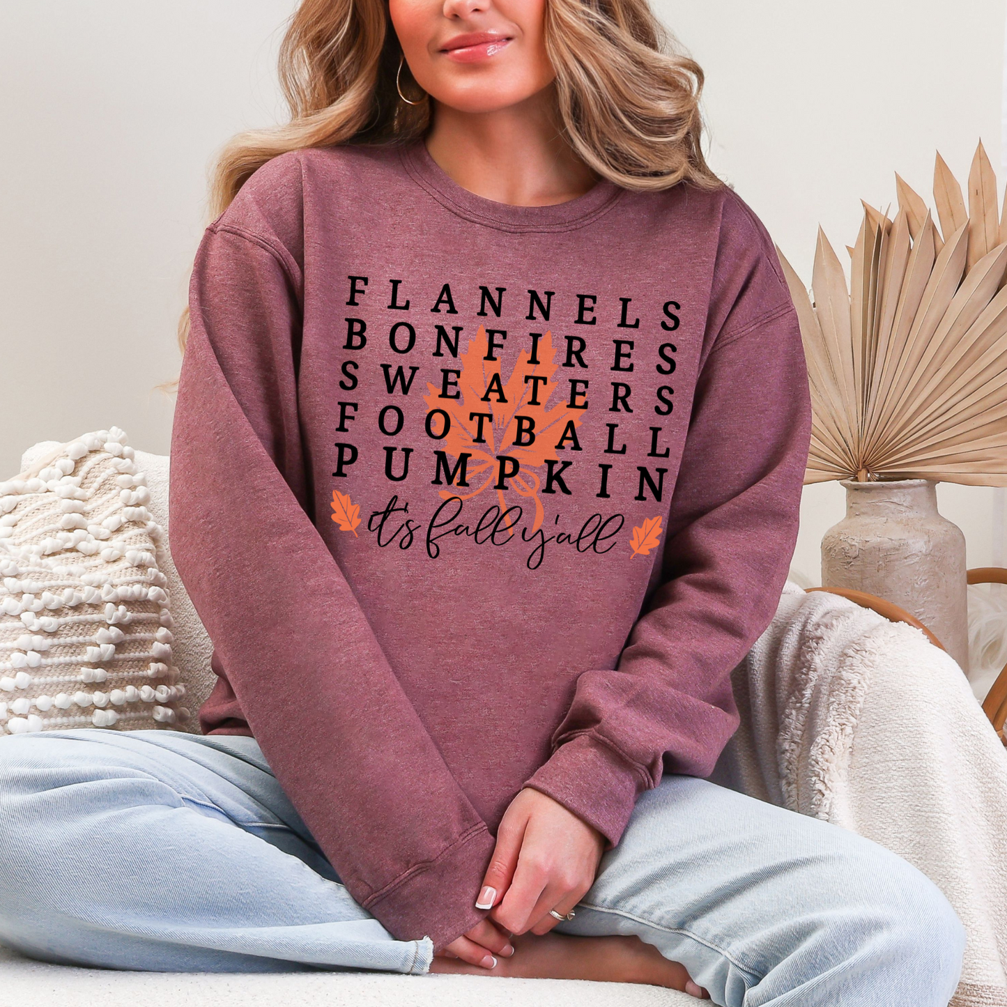 Wholesale It's Fall Yall Leaves Sweatshirt - Heather Dark Maroon Sweatshirt