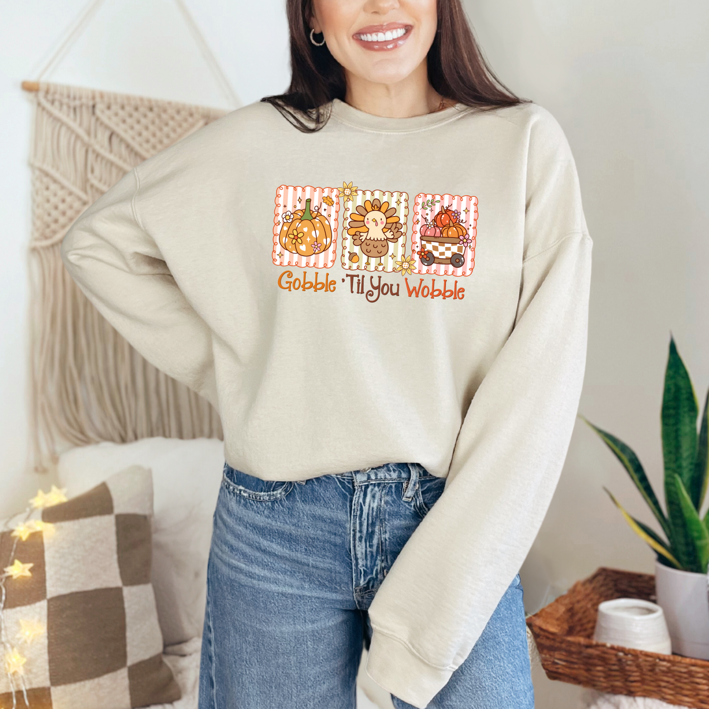 Wholesale Gobble Til You Wobble Sweatshirt - Sand Sweatshirt