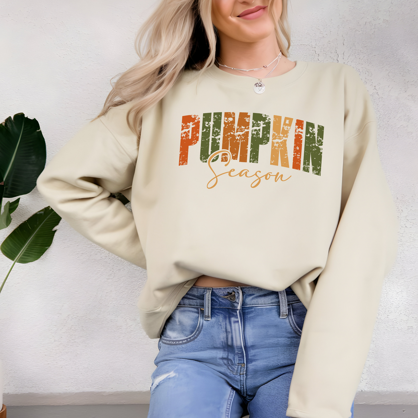 Wholesale Pumpkin Season Words Sweatshirt - Sand Sweatshirt