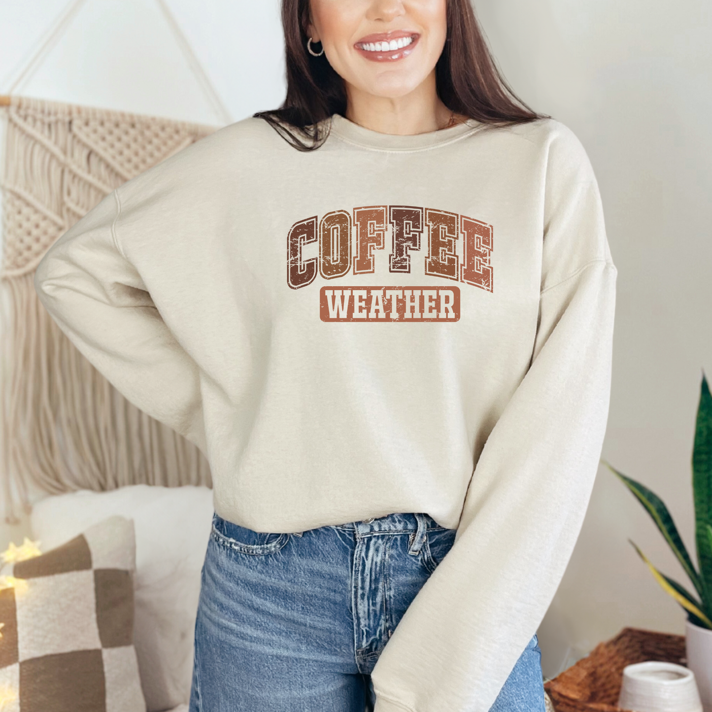 Wholesale Coffee Weather Graphic Tee - Sand Sweatshirt