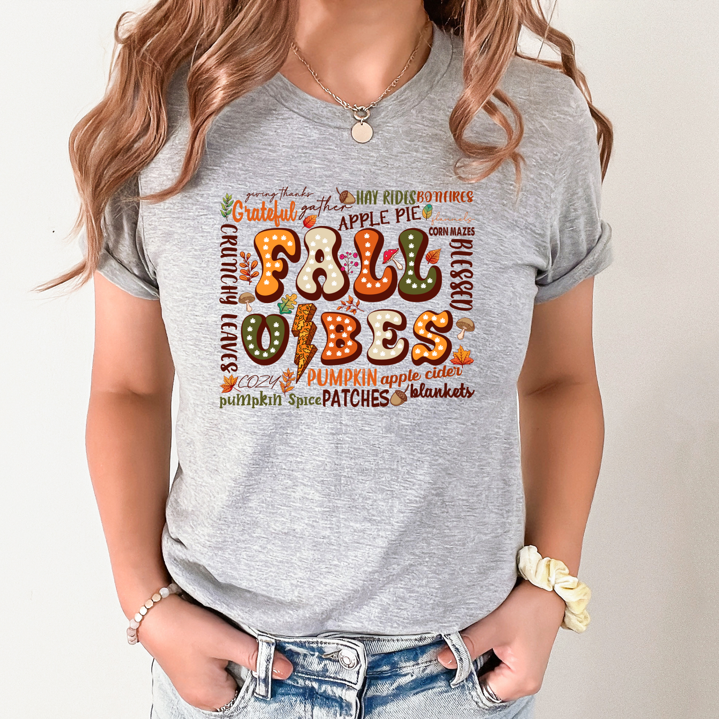 Wholesale Retro Fall Vibes Graphic Tee - Heather Dust Tee