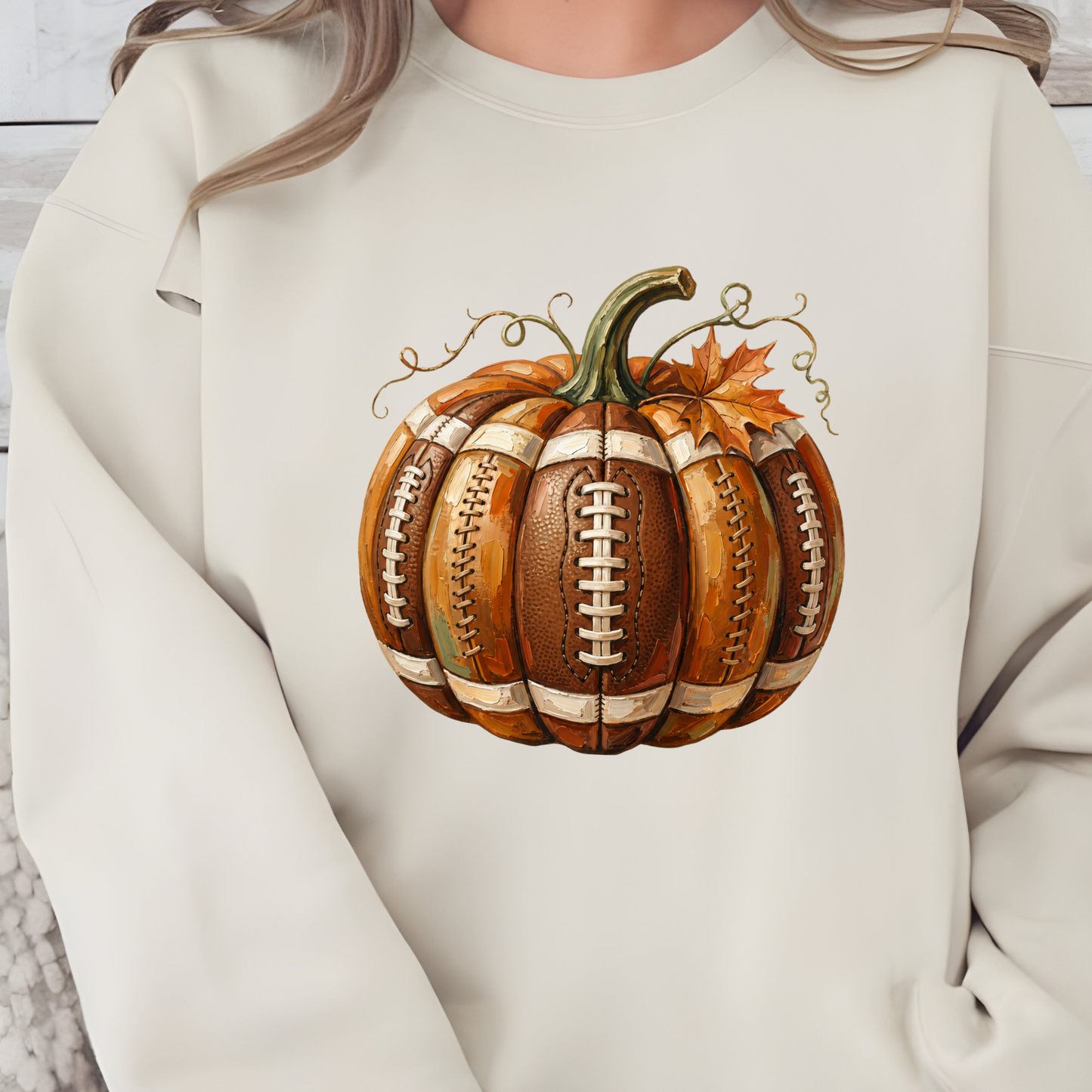 Wholesale Football Pumpkin Graphic Sweatshirt - Sand