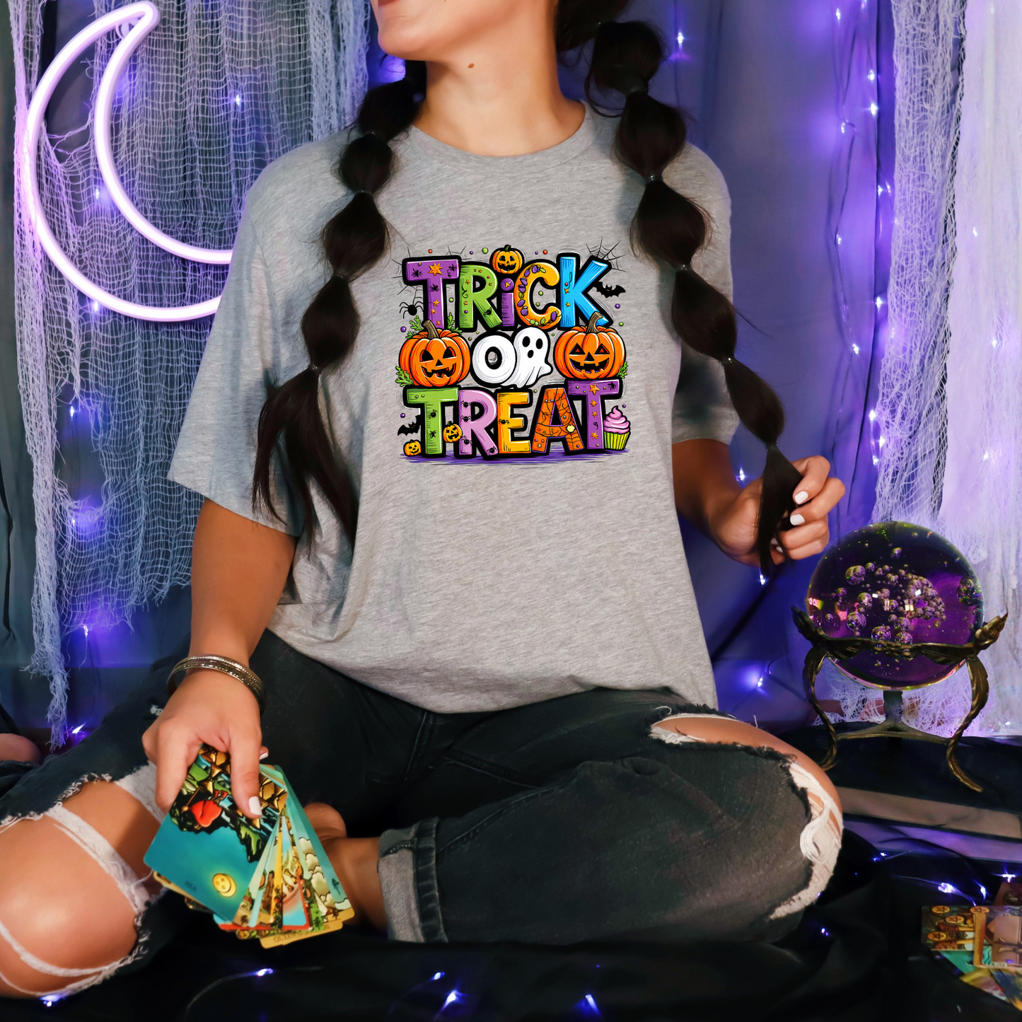 Wholesale Trick or Treat Graphic Tee or Sweatshirt - Grey Tee