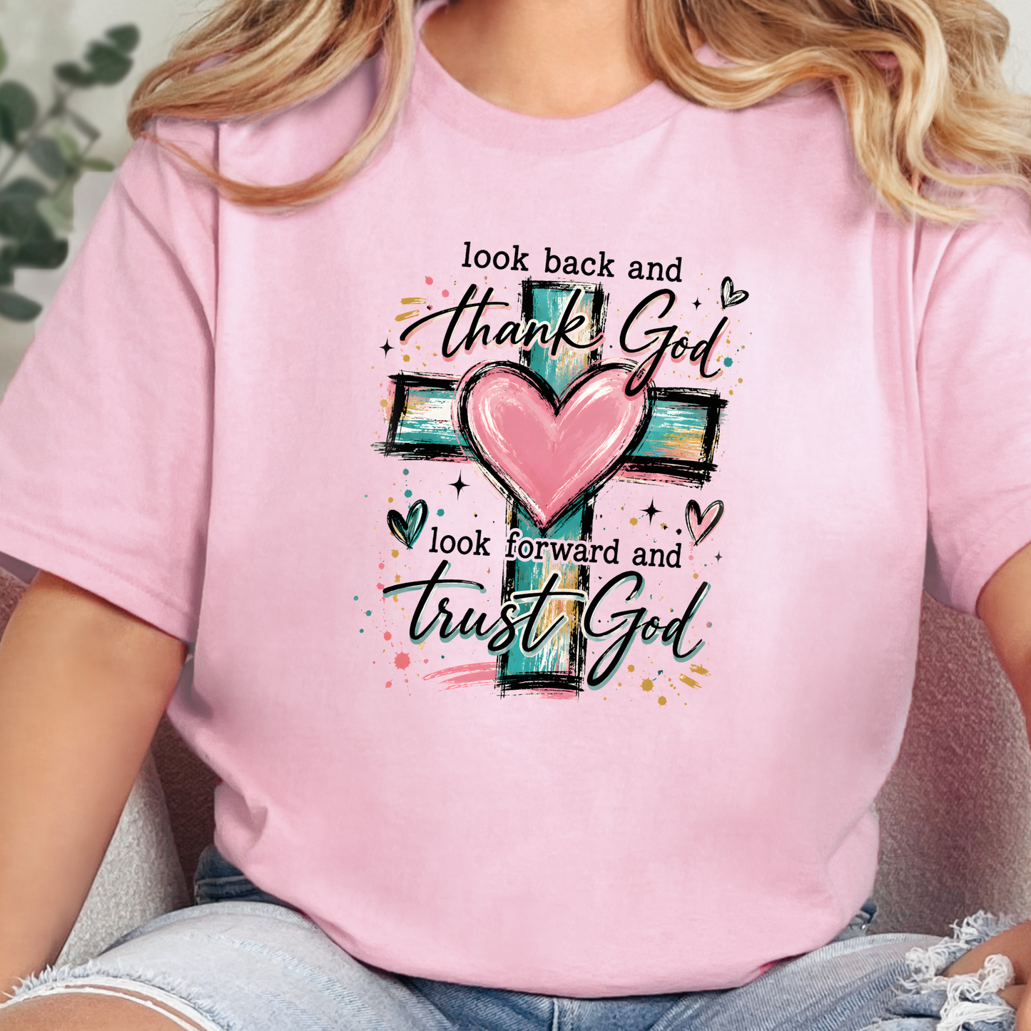 Wholesale Thank God and Trust God Graphic Tee - Pink