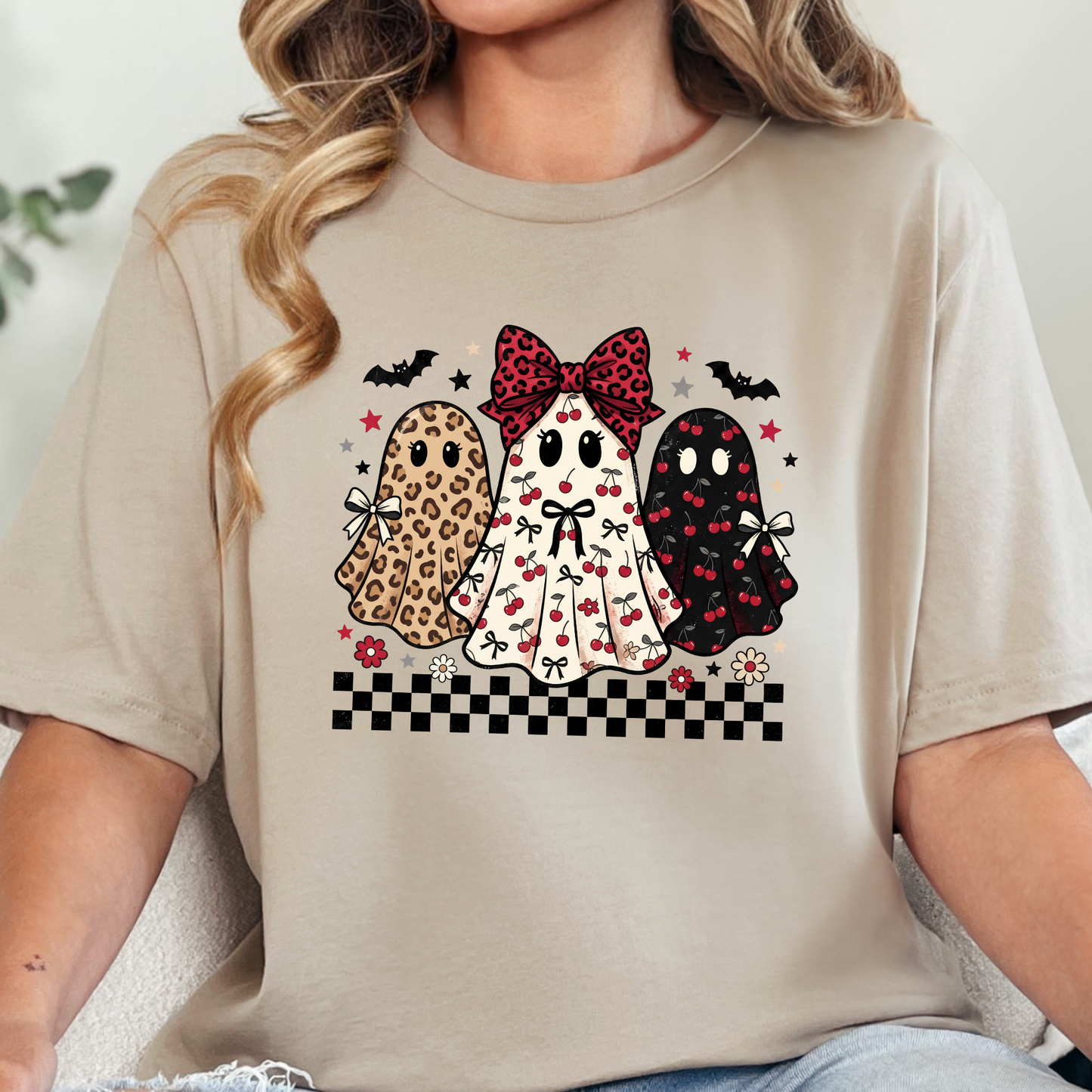 Wholesale Halloween Berry Ghost Graphic Tee - Tan