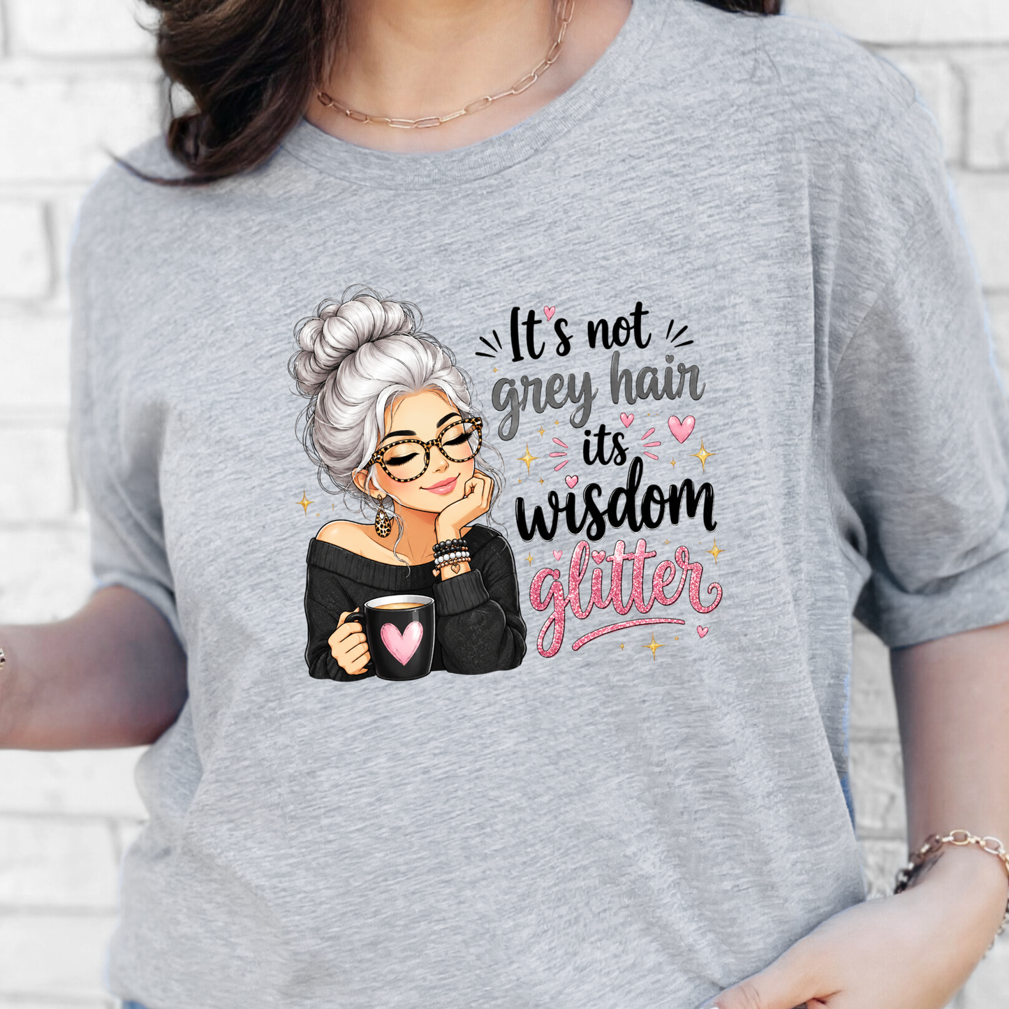 Wholesale Wisdom Glitter Graphic Tee - Grey