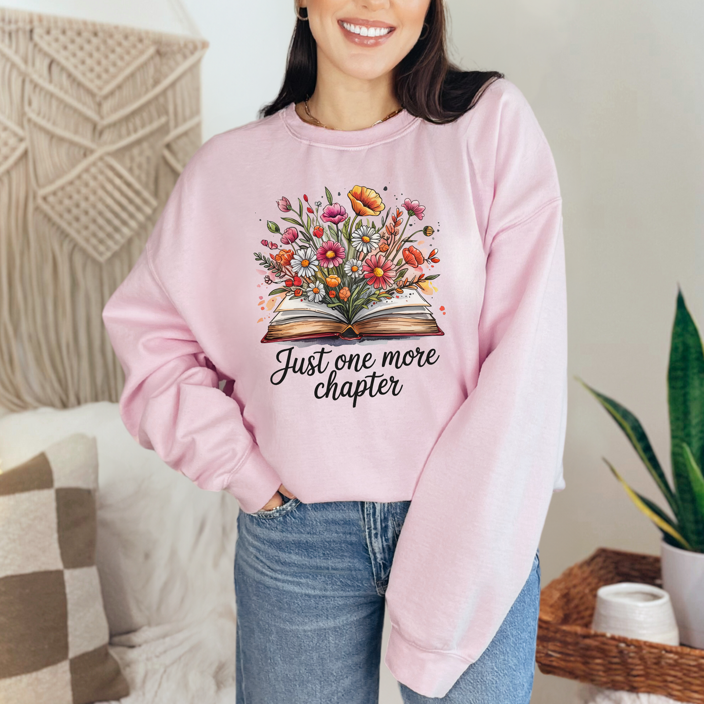Wholesale Just One More Chapter Flowers Sweatshirt - Light Pink Sweatshirt