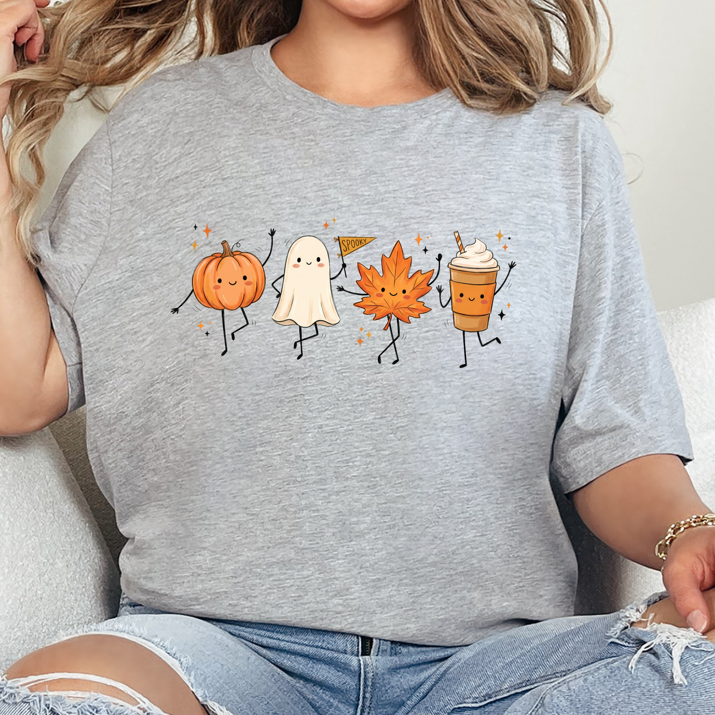 Wholesale Dancing Fall Friends Graphic Tee - Grey