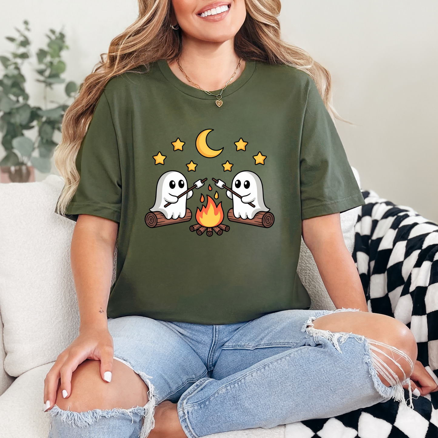 Wholesale Roasting Marshmallows Graphic Tee - Military Green Tee