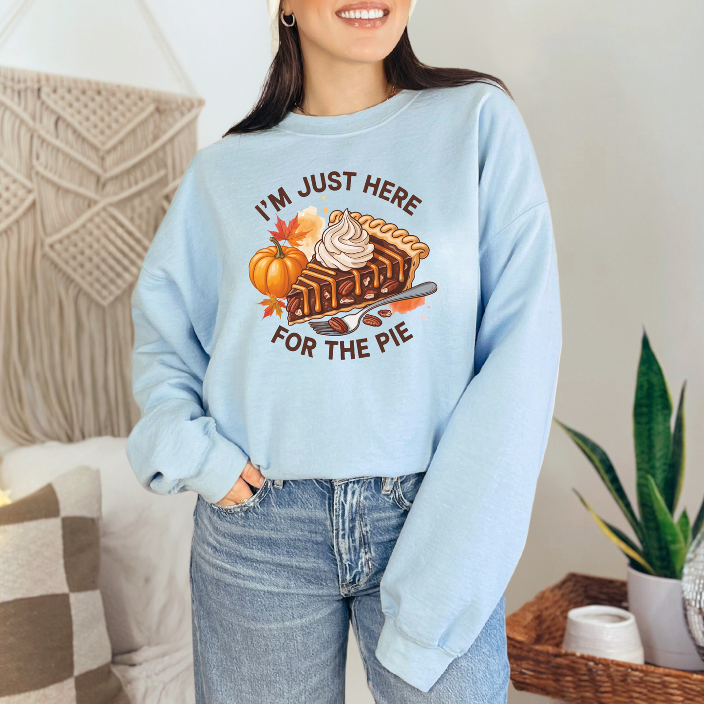 Wholesale Just Here for the Pie Sweatshirt - Light Blue Sweatshirt