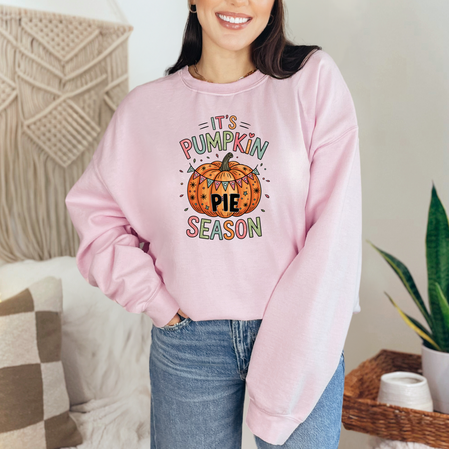 Wholesale Pumpkin Pie Season Sweatshirt - Light Pink Sweatshirt