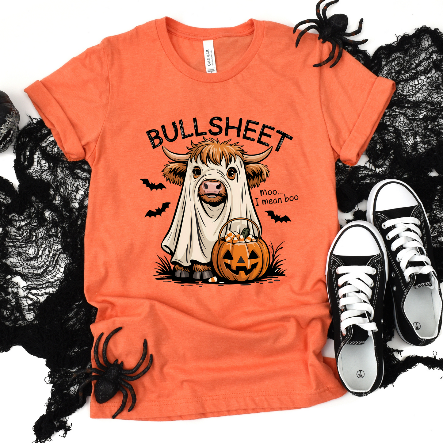 Wholesale Bullsheet and Pumpkin Graphic Tee - Heather Orange Tee