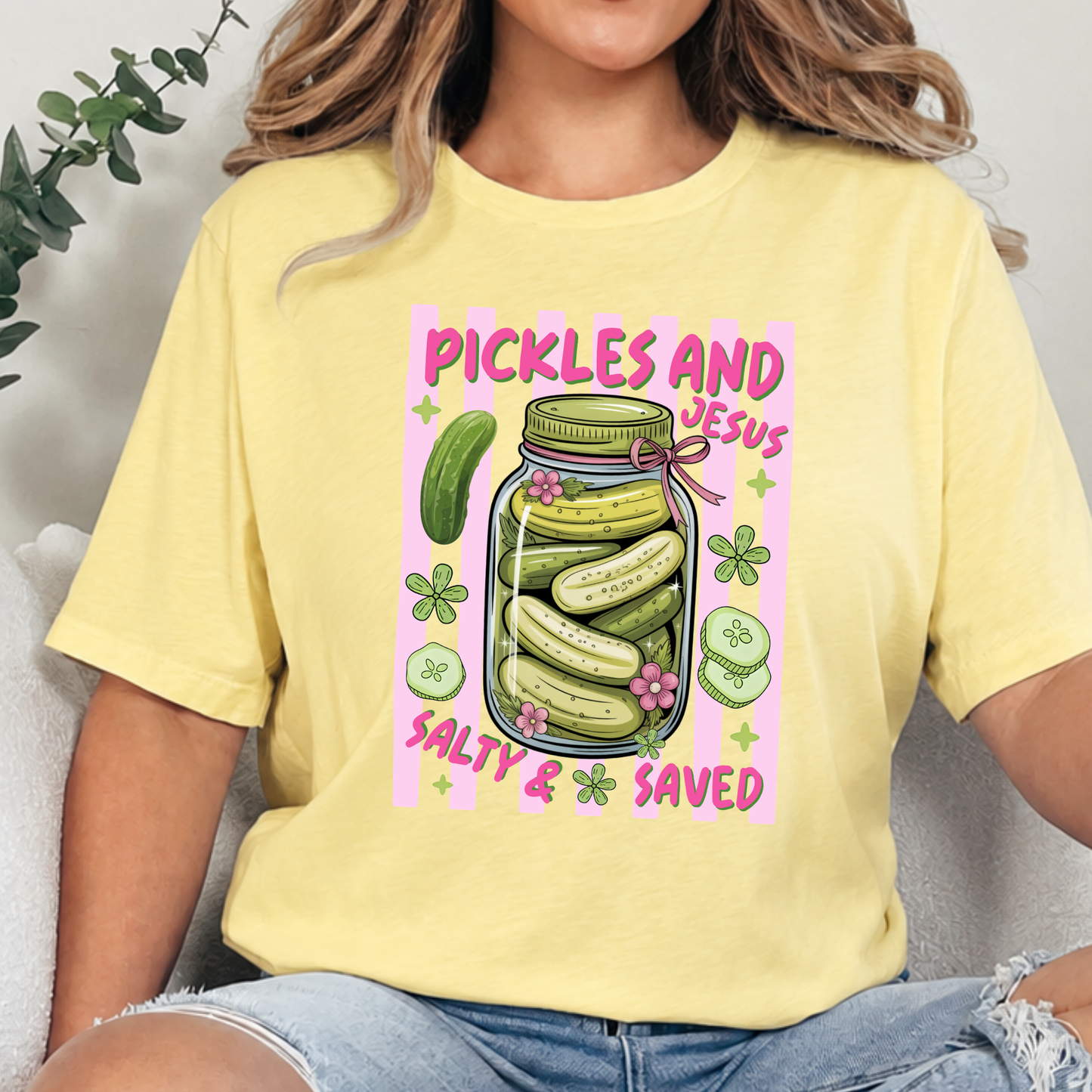 Wholesale Pickles and Jesus Graphic Tee - Heather French Vanilla