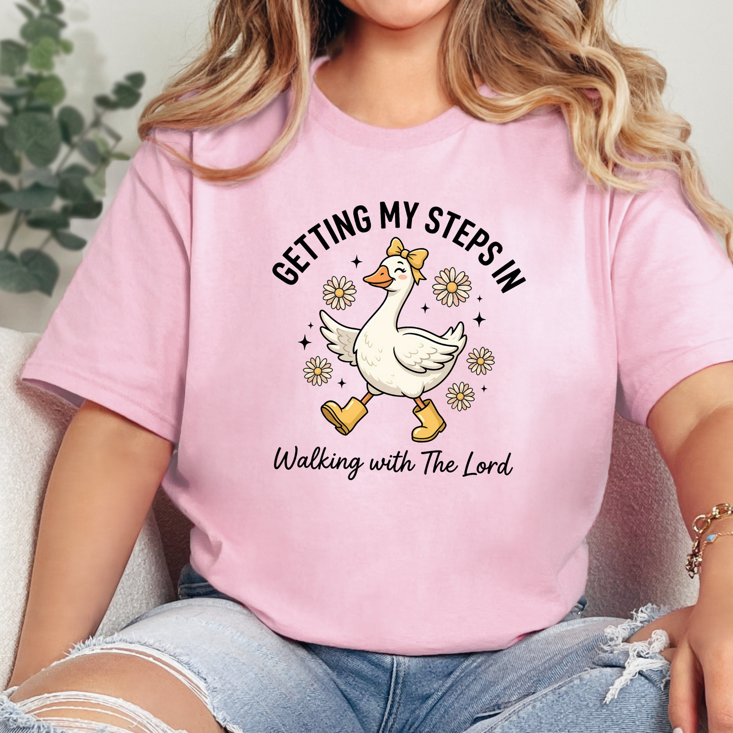 Wholesale Steps in Walking with the Lord Graphic Tee - Pink