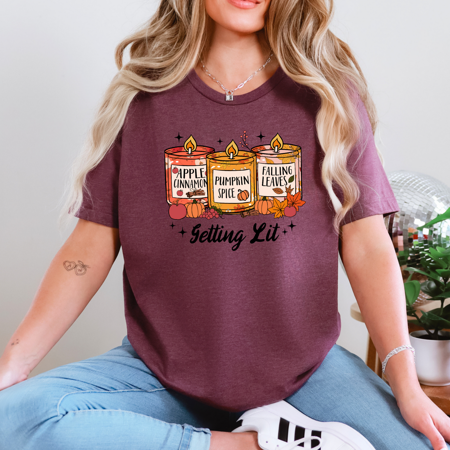 Wholesale Getting Lit Candles Graphic Tee or Sweatshirt - Heather Maroon Tee