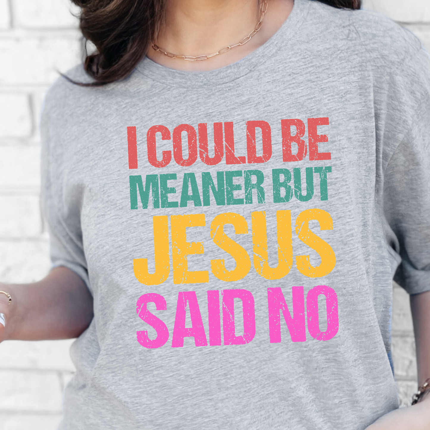 Wholesale Meaner but Jesus Said No Graphic Tee - Grey