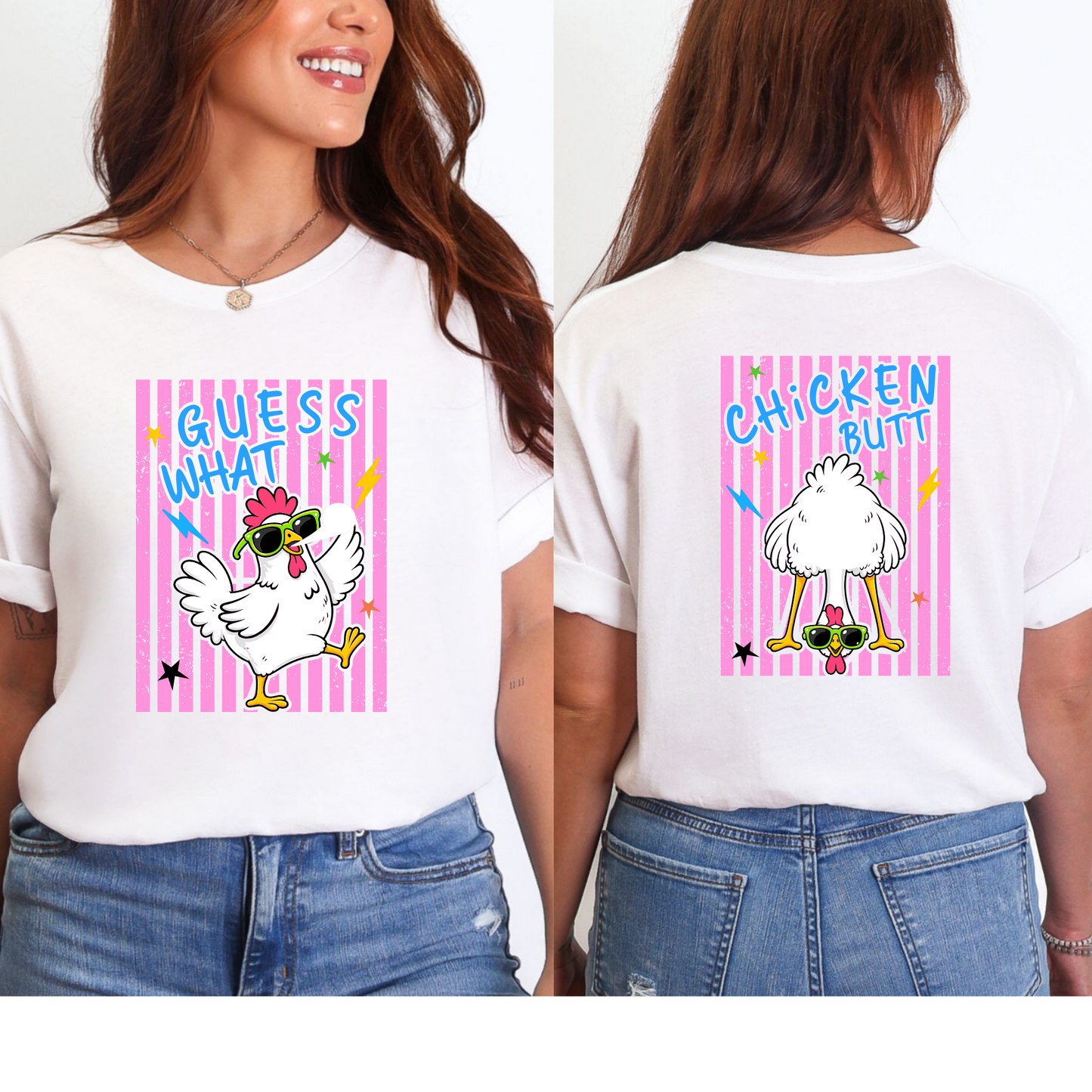 Wholesale Guess What Chicken Butt Graphic Tee - White Tee