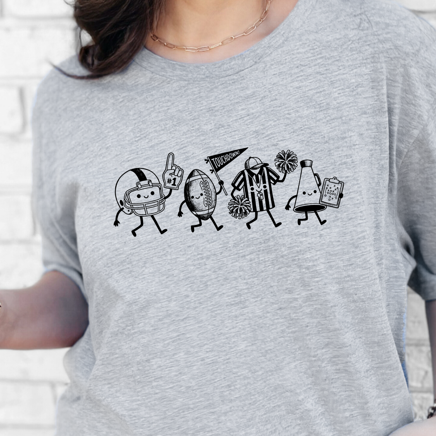 Wholesale Football Doodles Graphic Tee - Grey