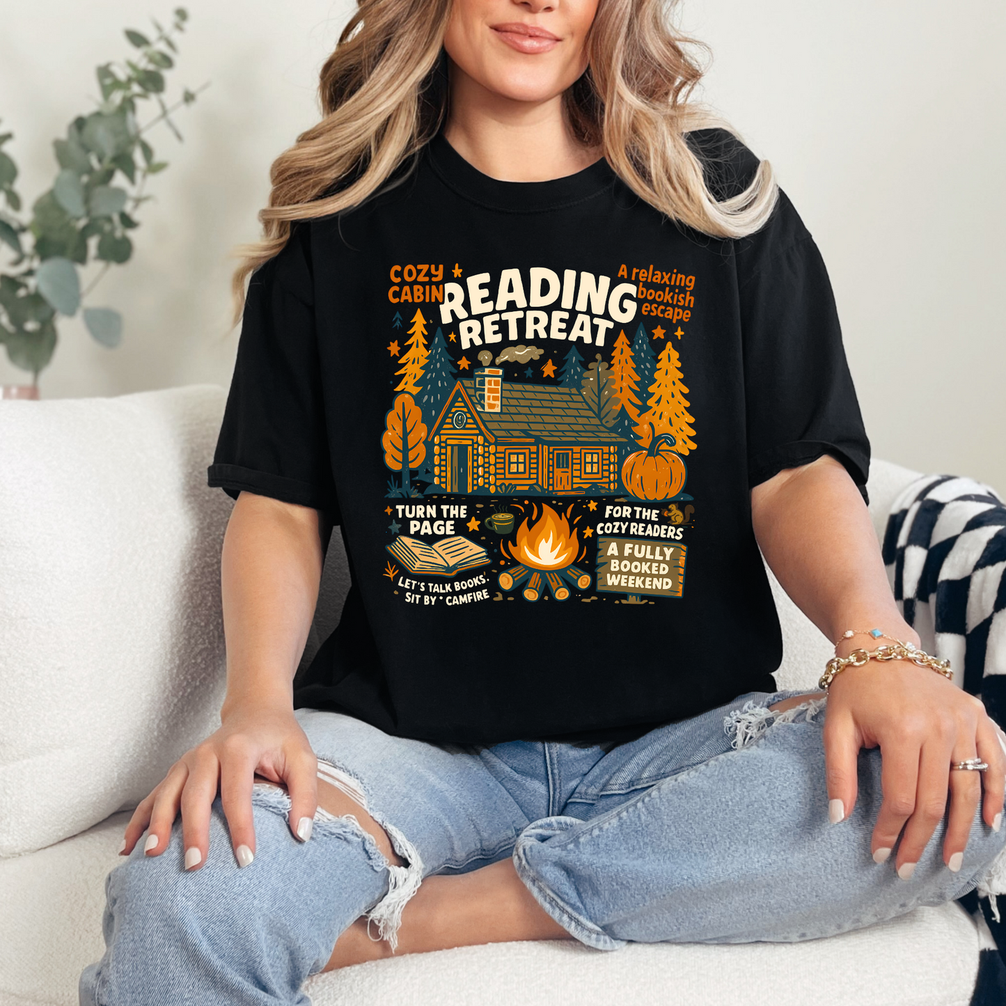 Wholesale Reading Retreat Graphic Tee - Black Tee