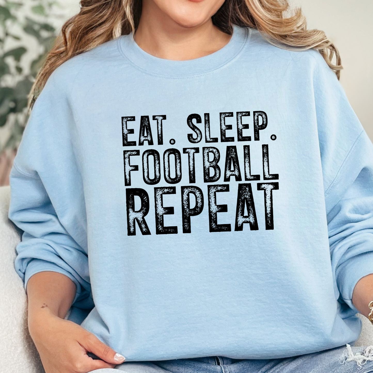 Wholesale Eat Sleep Football Repeat Graphic Sweatshirt - Light Blue