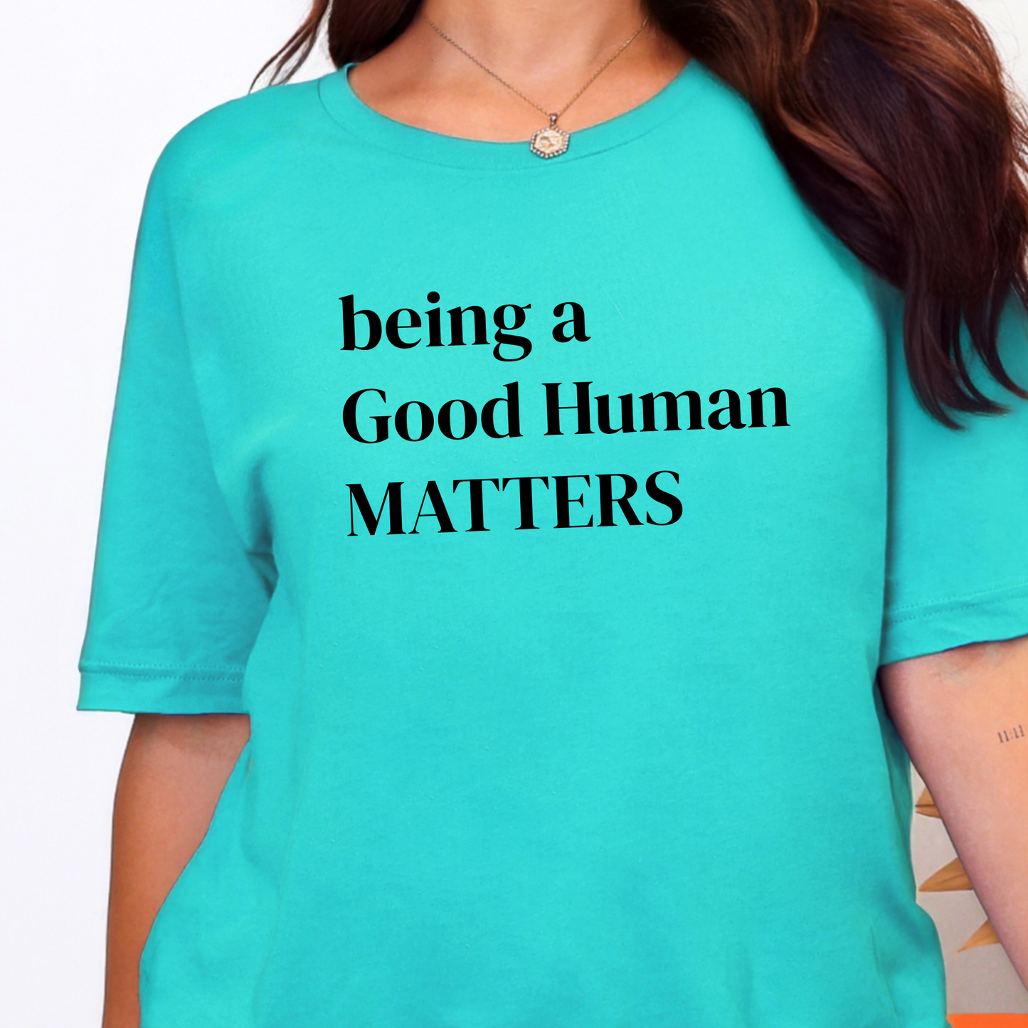 Wholesale Being a Good Human Matters Graphic Tee - Heather Sea Green