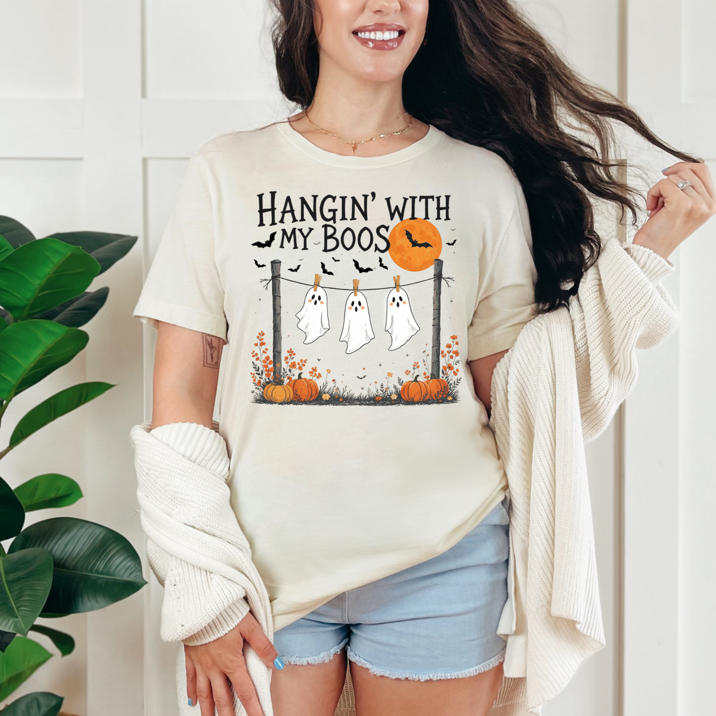 Wholesale Hanging Ghost Graphic Tee or Sweatshirt - Natural Tee Front Only