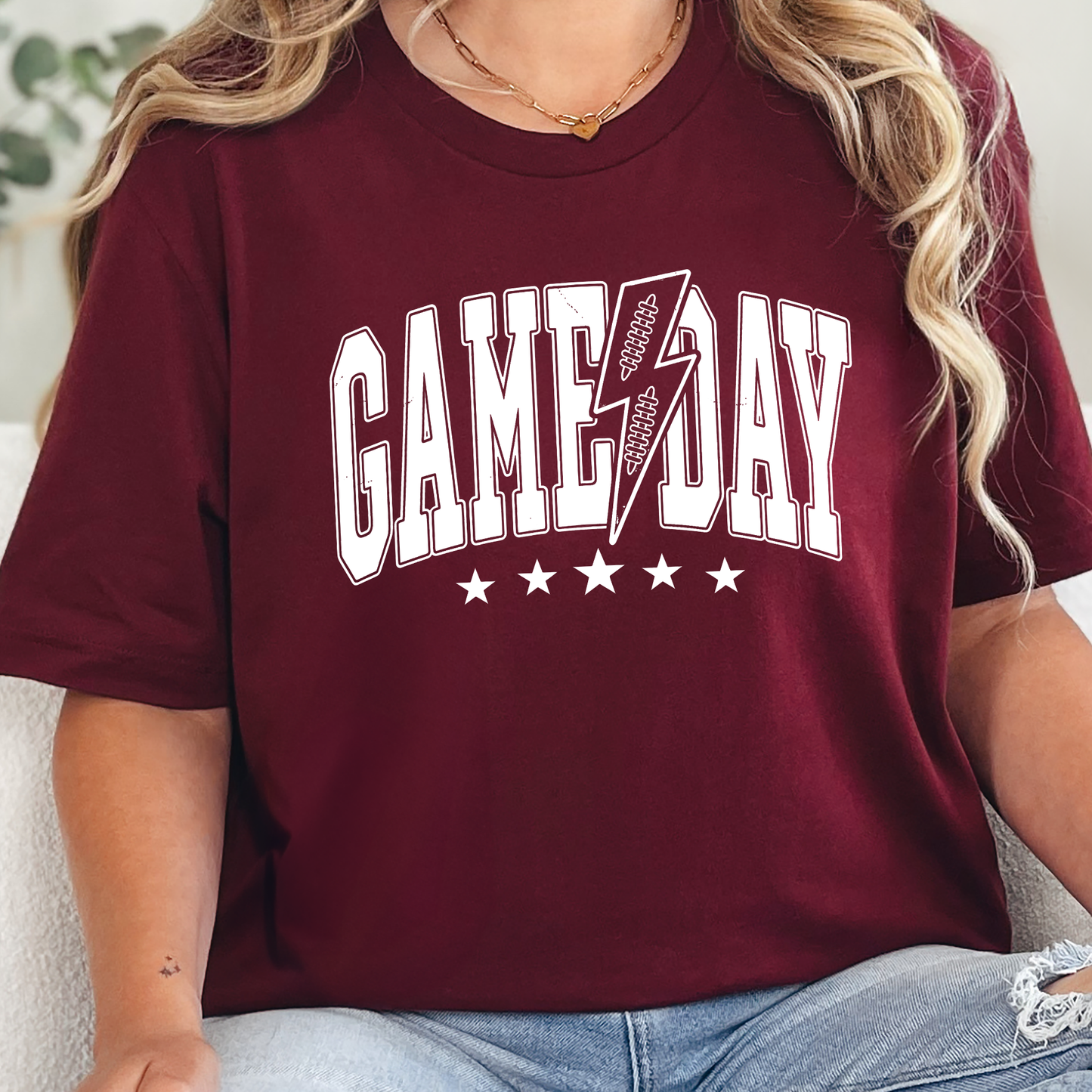Wholesale Custom Color Game Day Lightning Bolt Graphic Tee - Maroon