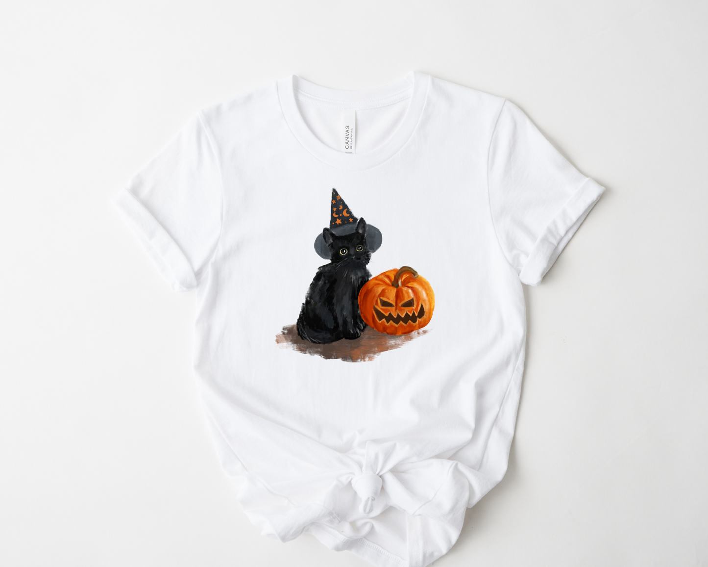 Wholesale Halloween Cat Graphic Tee - White