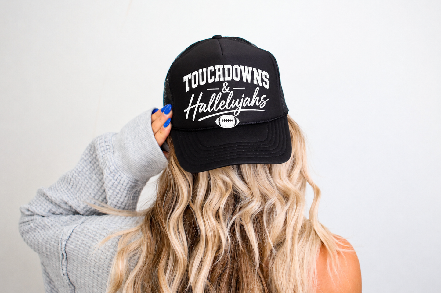 Touchdowns and Hallelujahs- UNISEX BLACK Trucker Hat