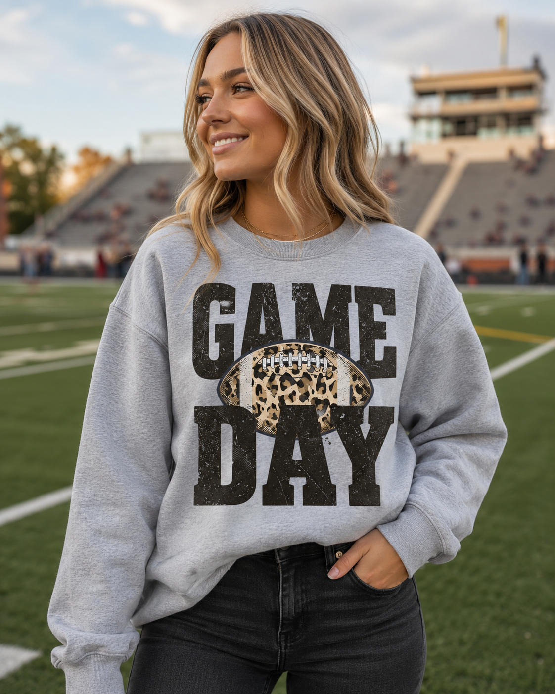 Game Day Leopard Football- Unisex Graphic Sweatshirt/Tee
