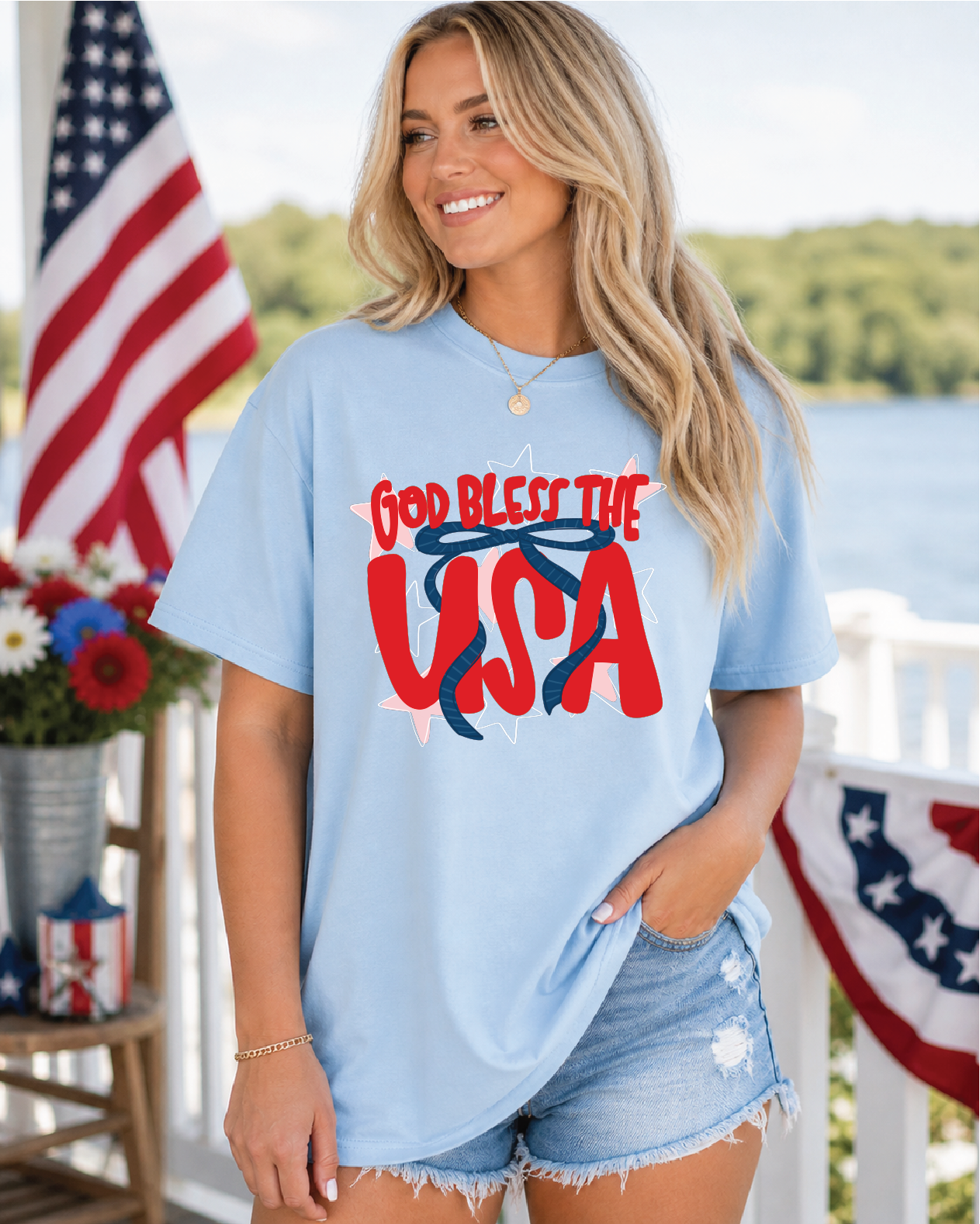 God Bless The USA Bow - Unisex Graphic Tee