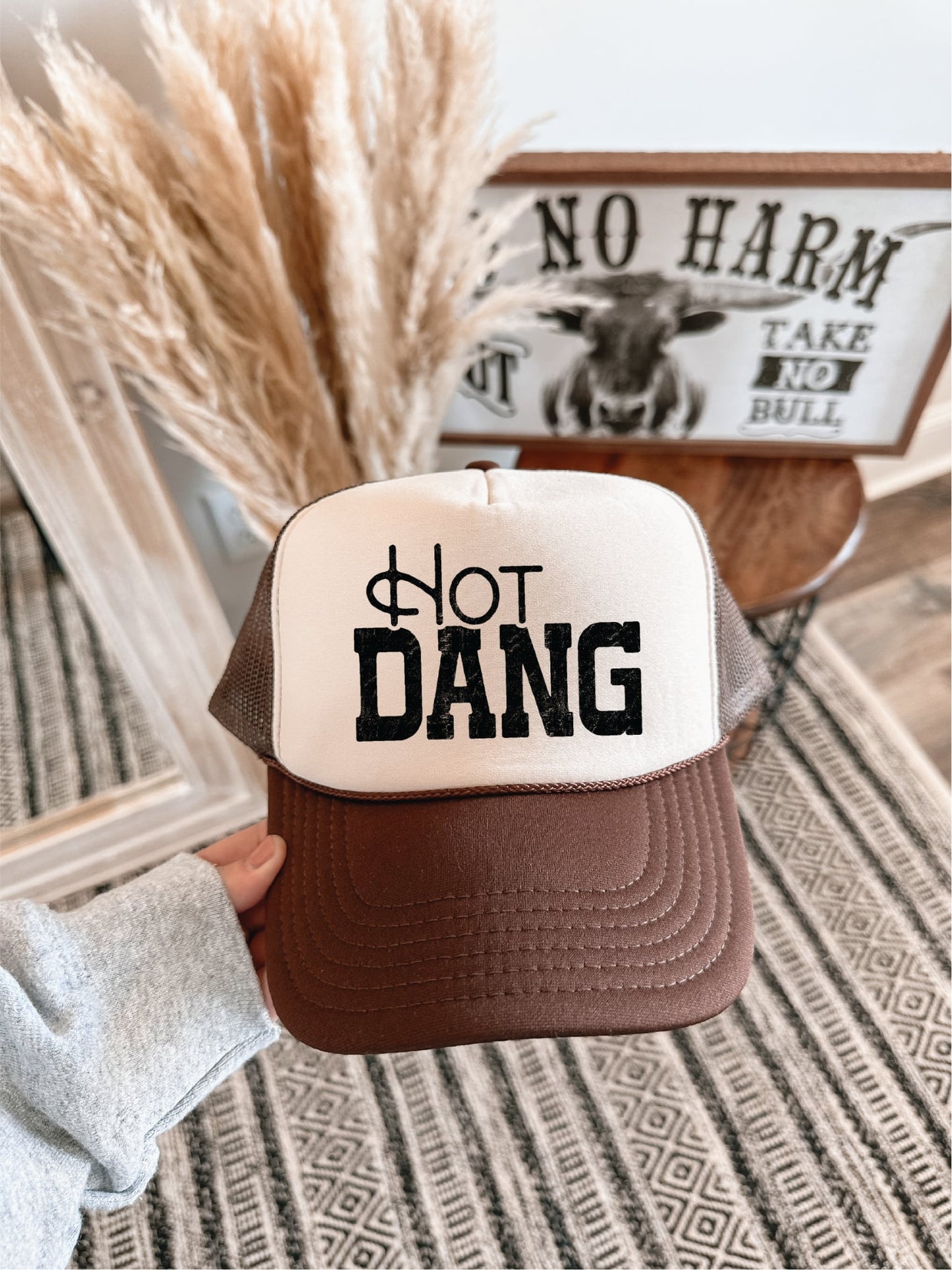 Hot Dang DTF Printed Brown and Tan Trucker Hat
