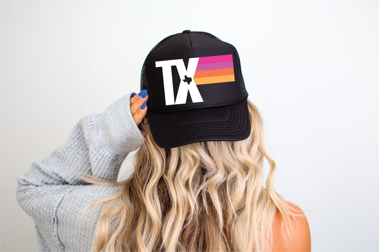 Texas Stripes DTF Printed - UNISEX Black Trucker Hat