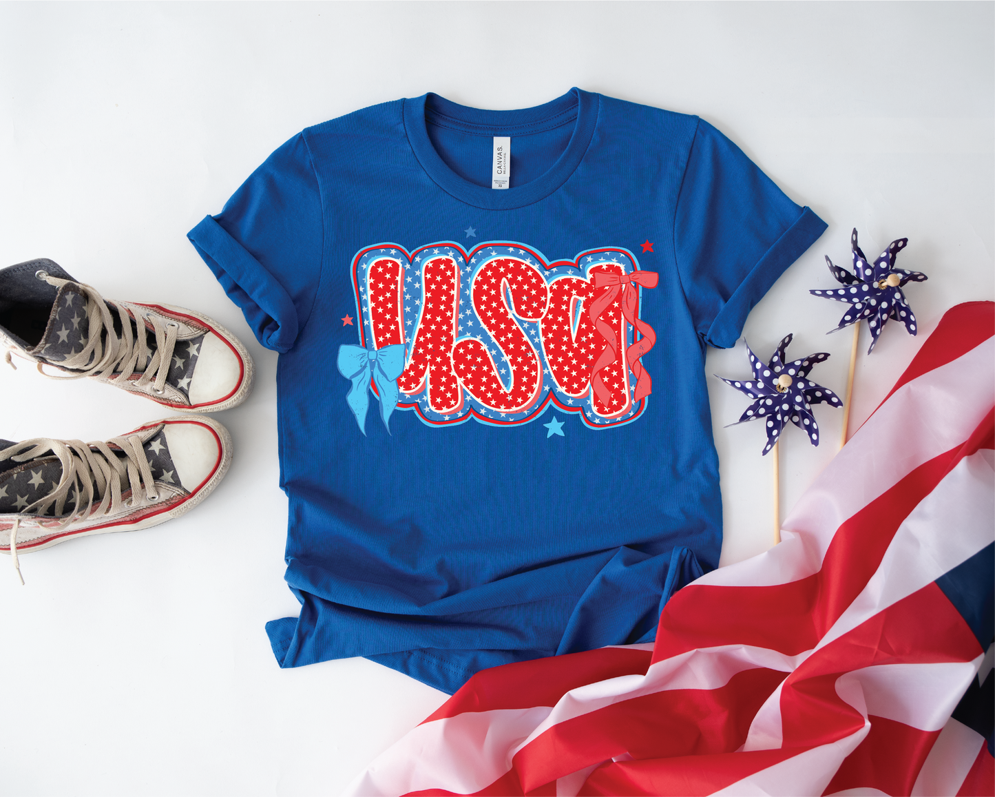 USA Stars Bows Patriotic Graphic Tee