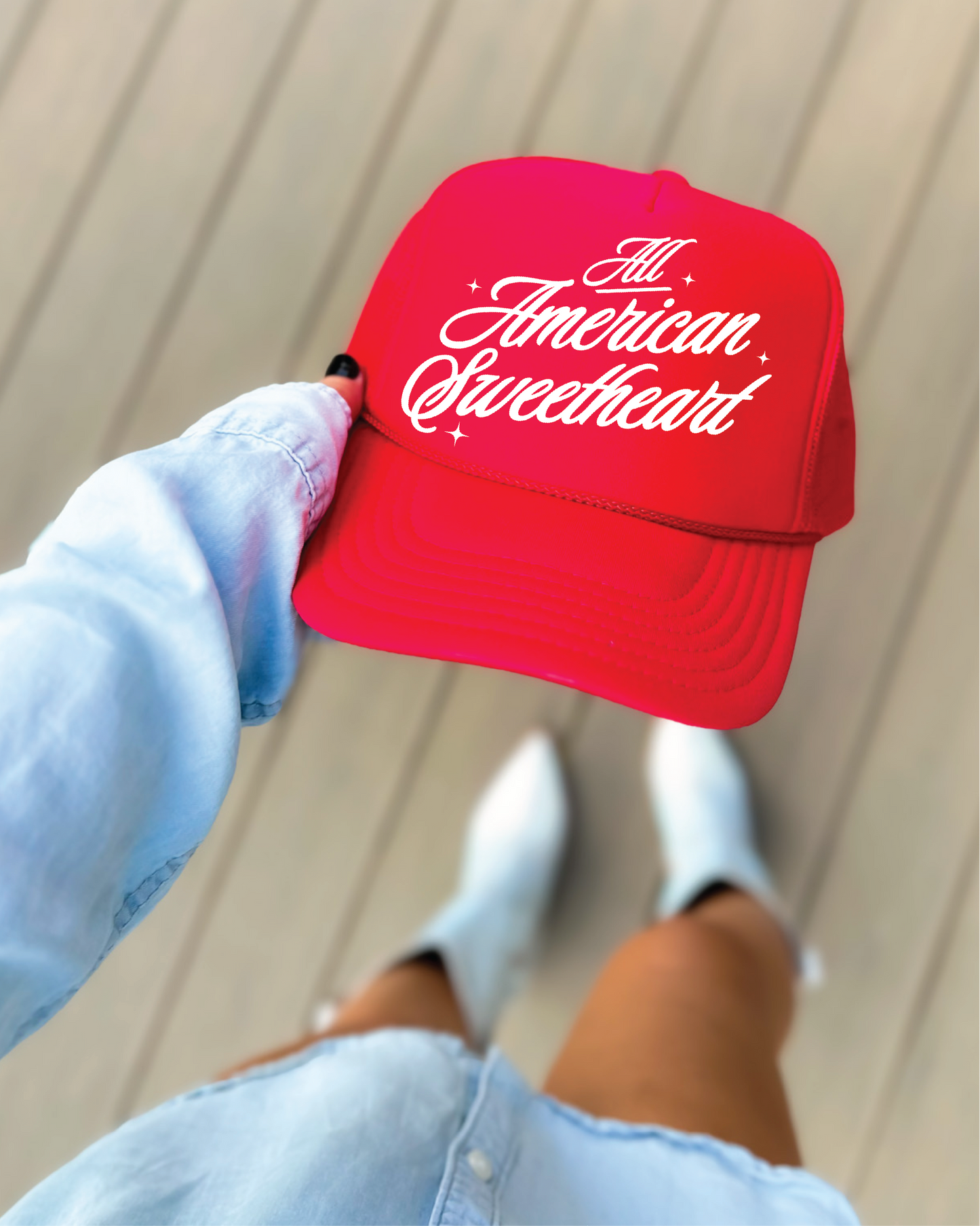 All American Sweetheart- UNISEX RED Trucker Hat