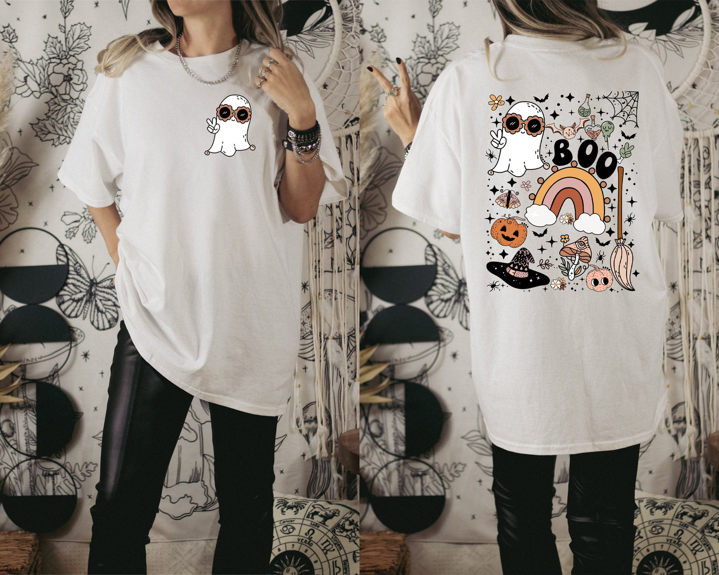 Wholesale Boho Halloween Graphic Tee - White