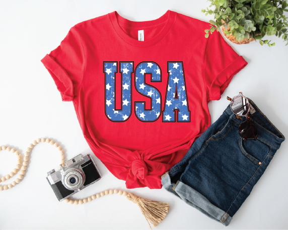 Distressed USA - UNISEX RED GRAPHIC TEE