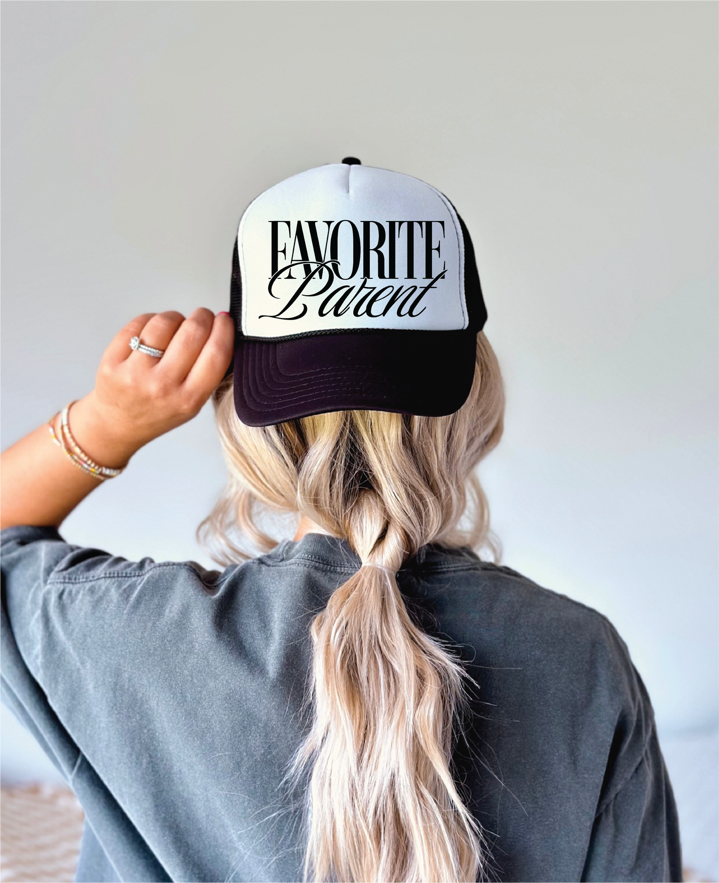 Favorite Parent- UNISEX BLACK AND WHITE Trucker Hat