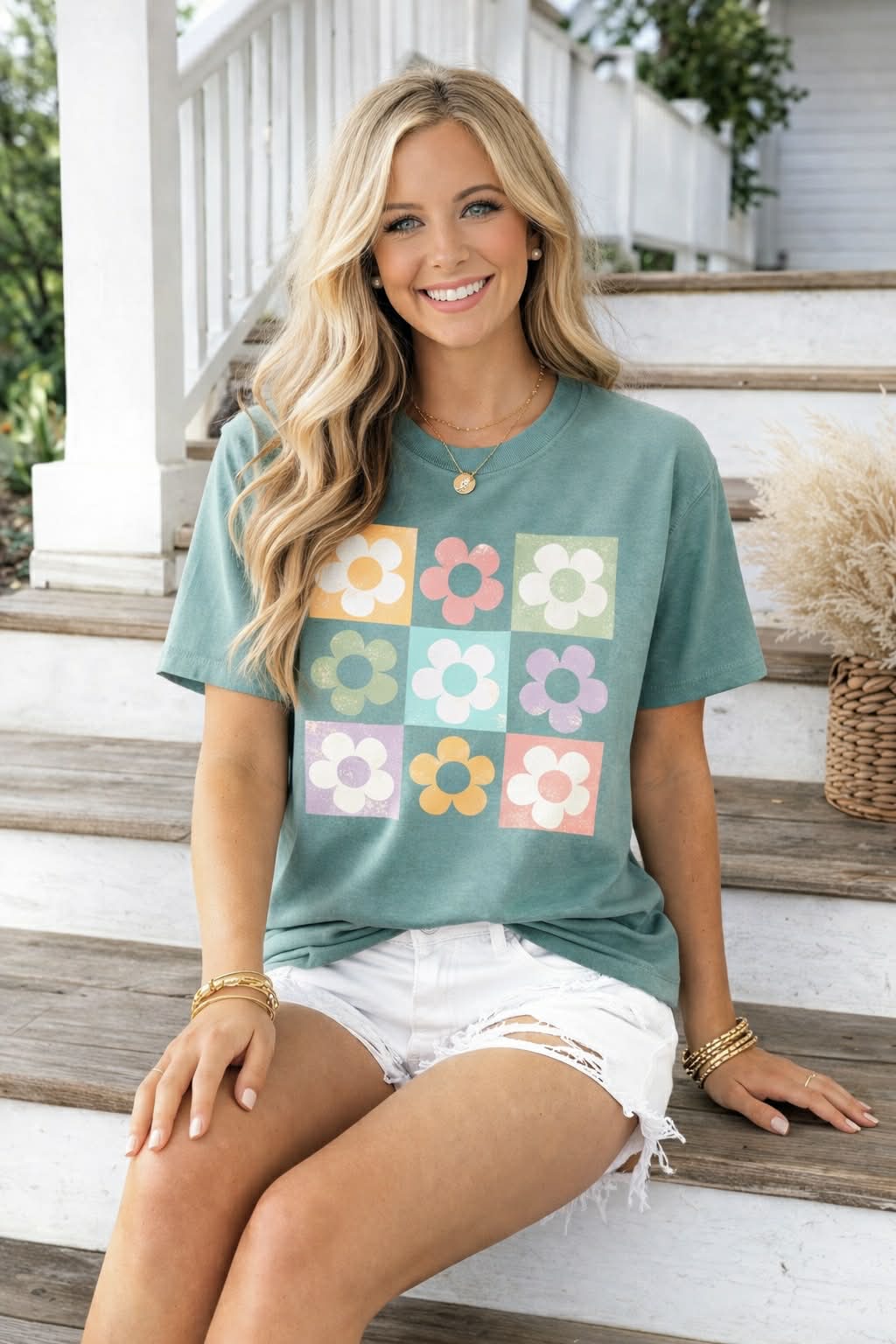 Colorful Checkered Flowers - UNISEX COMFORT COLOR TEE