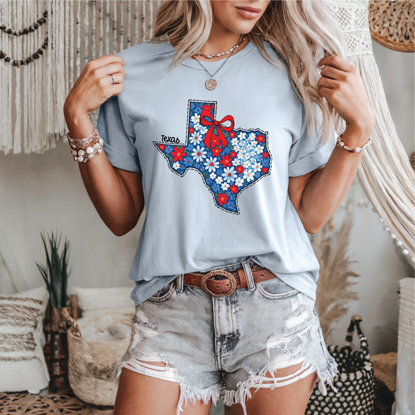 Red and Blue Floral Texas - Graphic T-Shirt