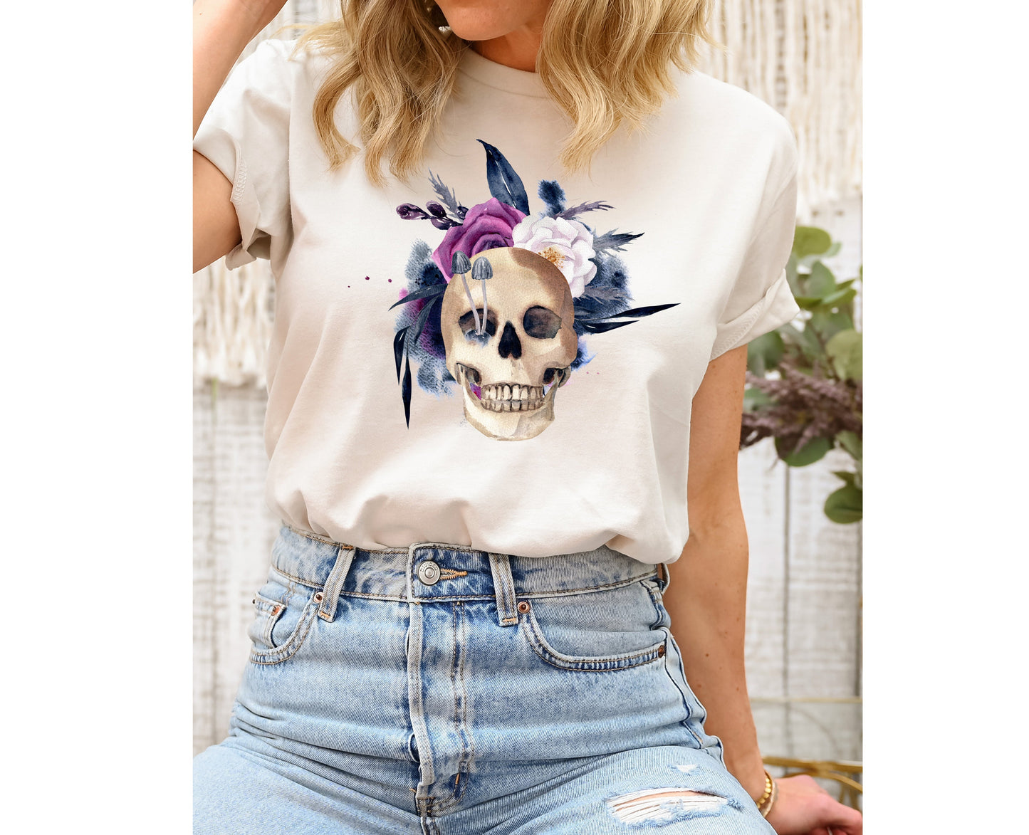 Wholesale Halloween Skull Graphic Tee - Sand