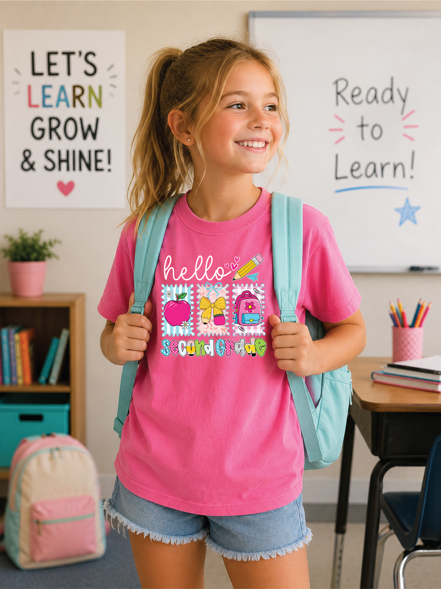 Girls Hello 2nd Grade Back to School Graphic Tee