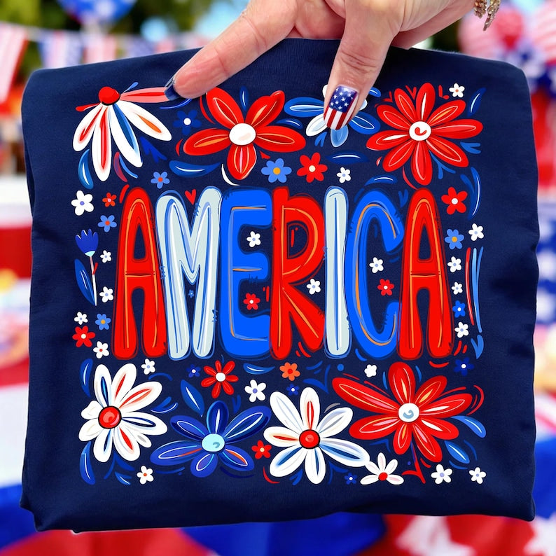 Floral America- Patriotic Graphic T-Shirt