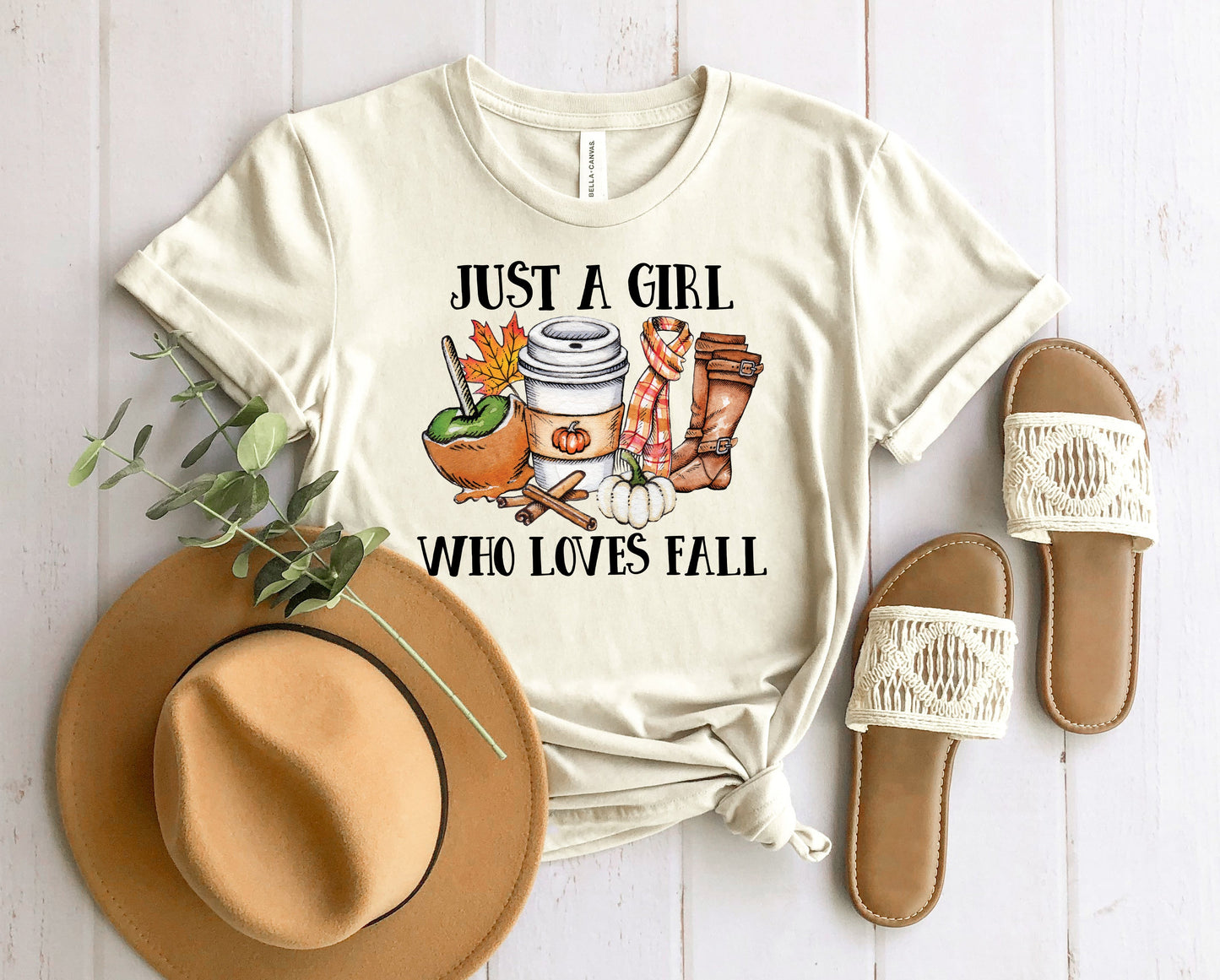 Wholesale Just a Girl Who Loves Fall Graphic Tee - Heathered Clay
