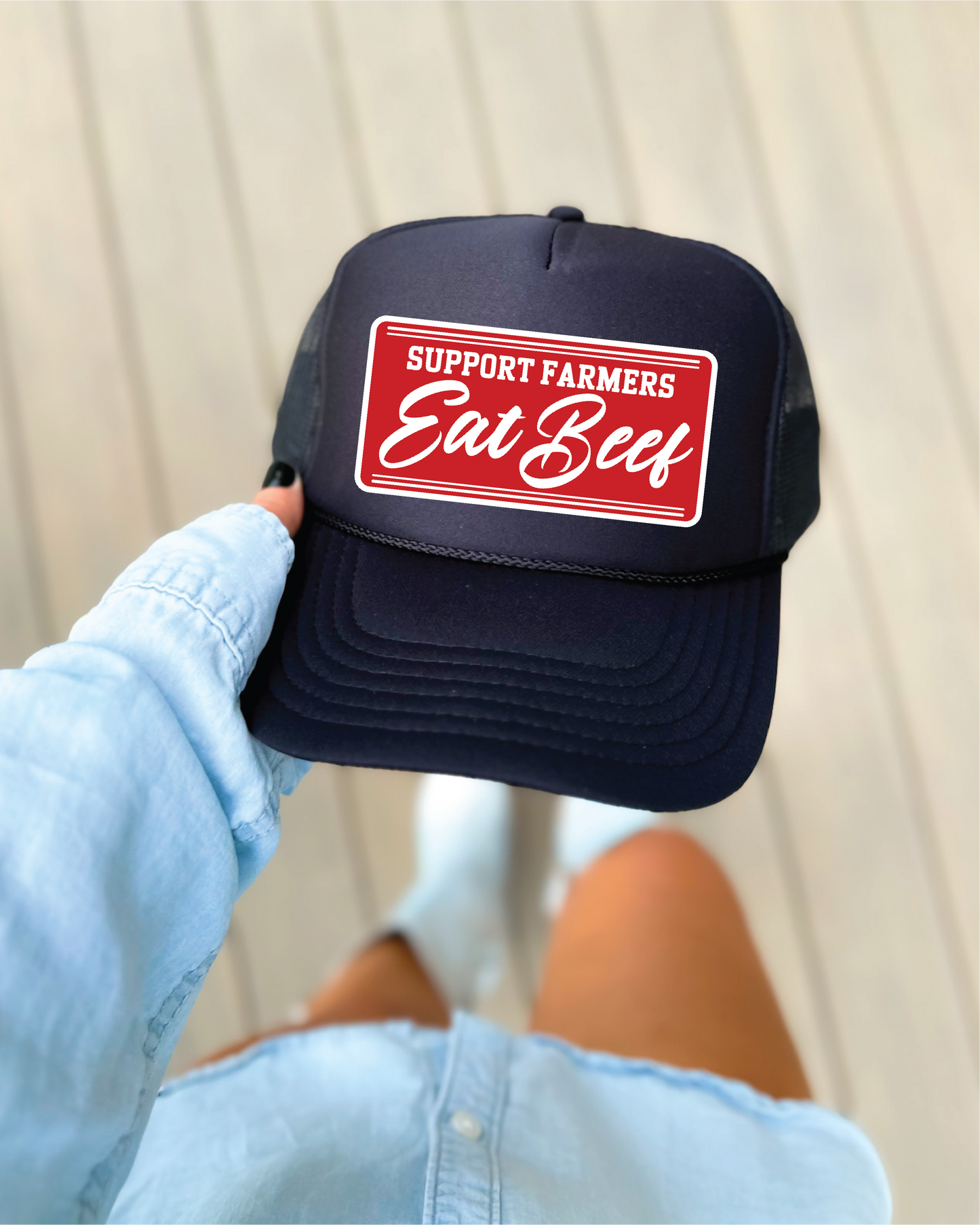 Support Local Farmers Eat Beef DTF Printed - UNISEX Black Trucker Hat