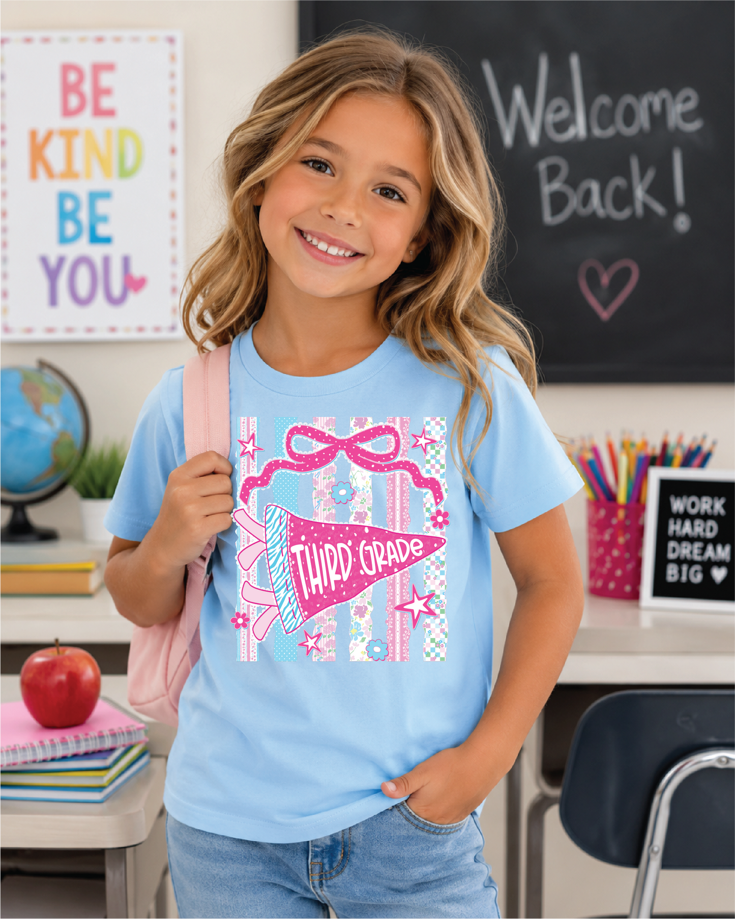 Girls 3rd Grade Pennant Back to School Graphic Tee