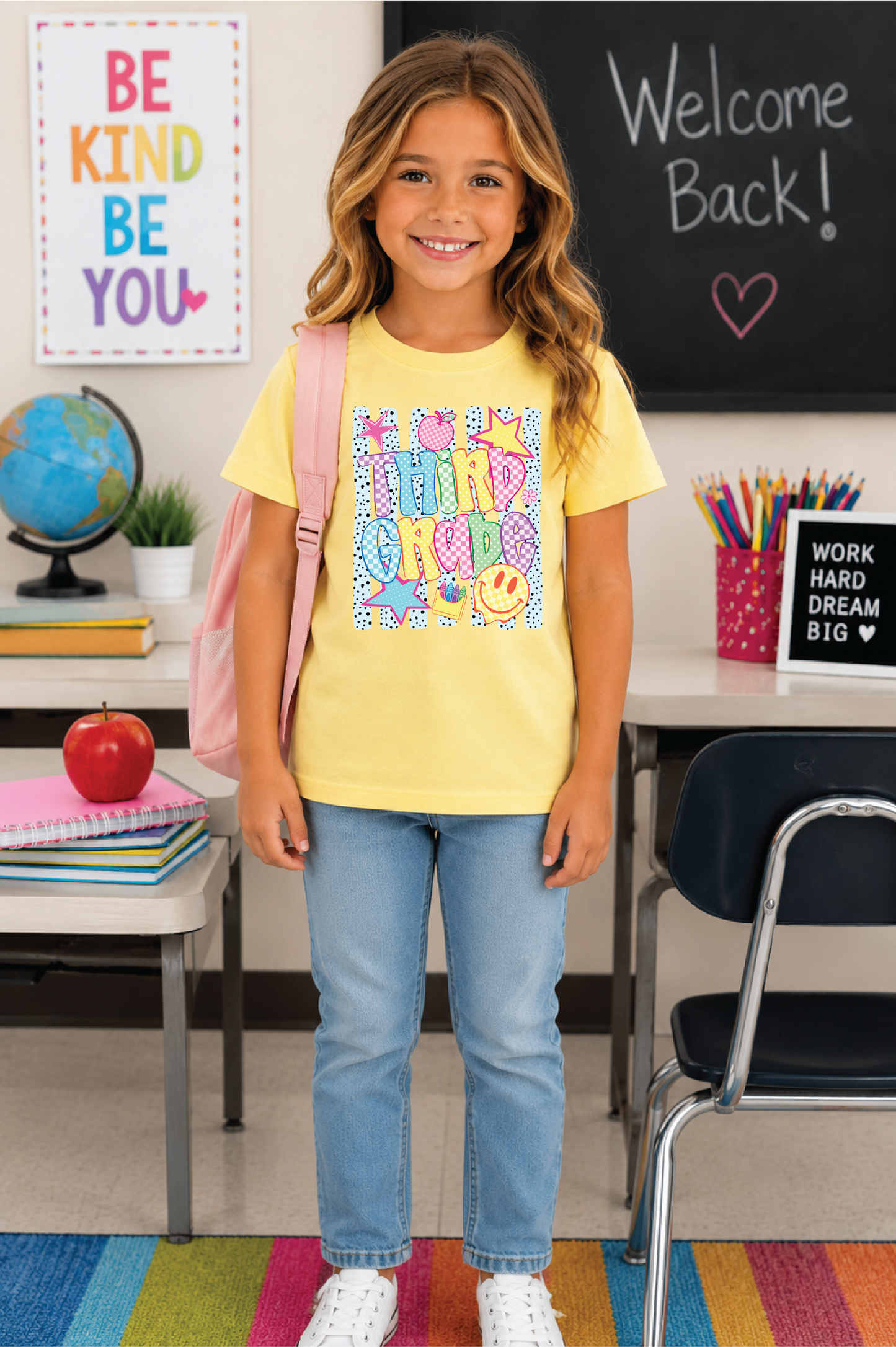 Girls 3rd Grade Stripes Back to School Graphic Tee