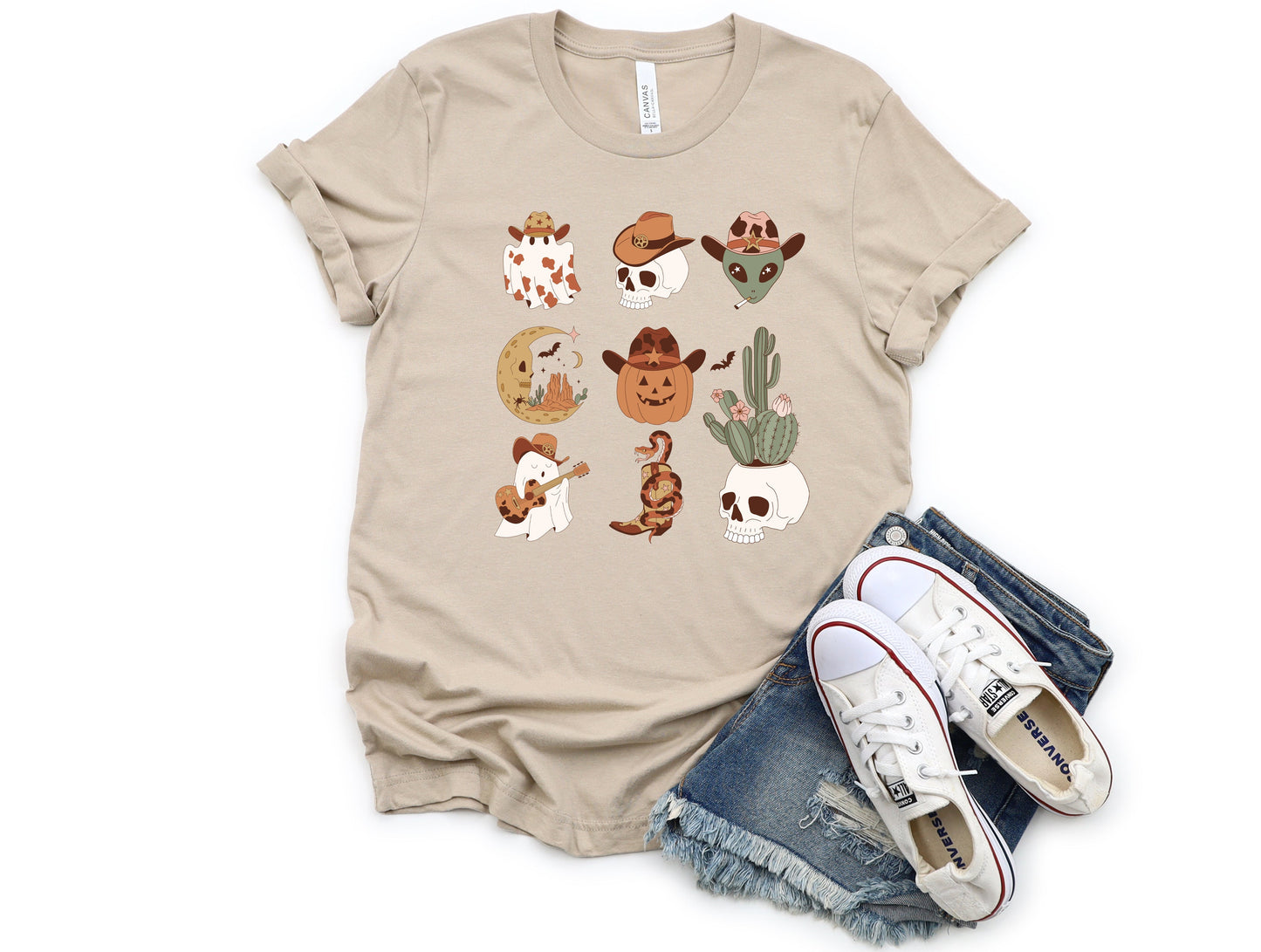 Wholesale Western Halloween Graphic Tee - Tan