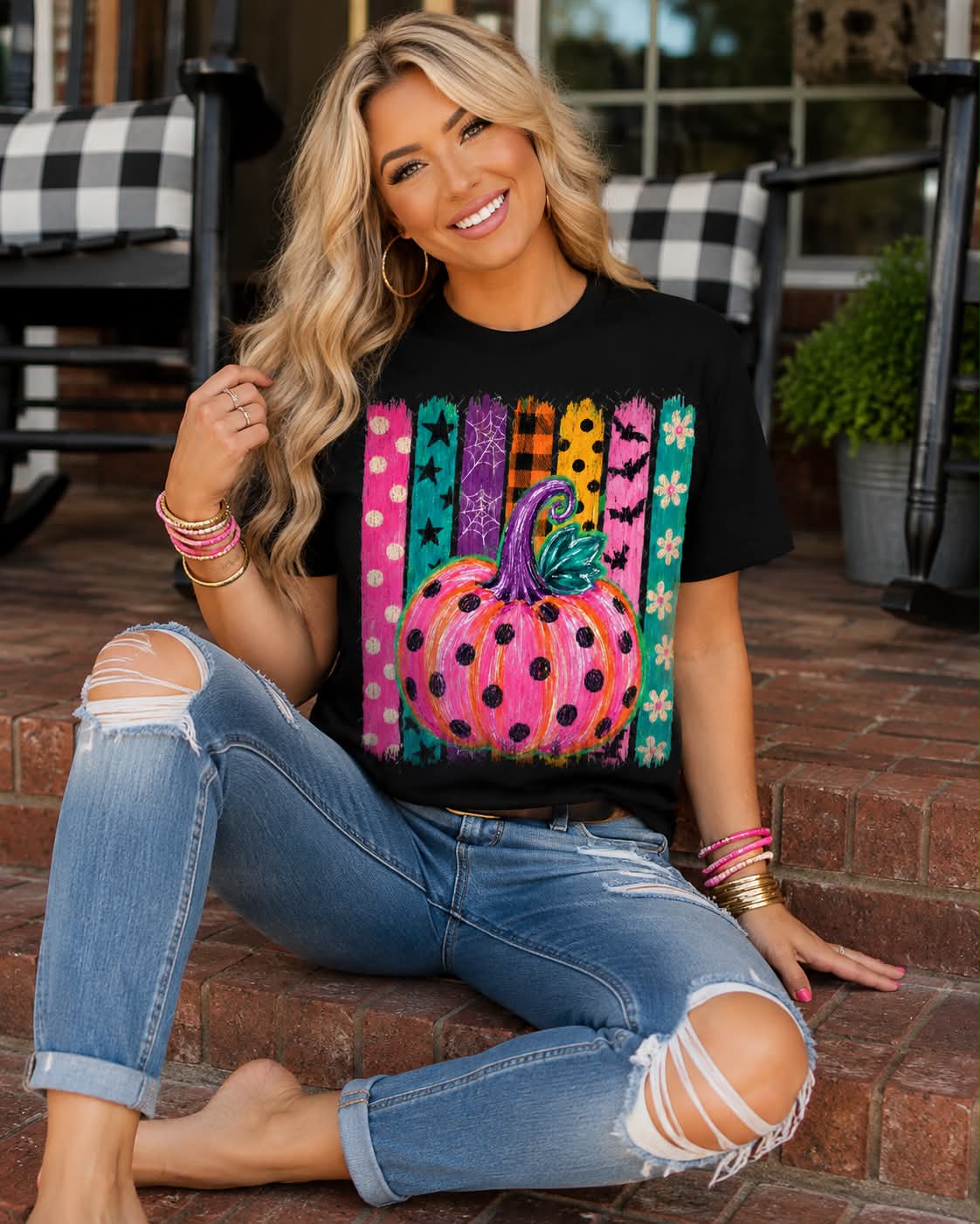 Neon Pumpkin Pattern Stripes -Unisex Graphic Sweatshirt/Tee